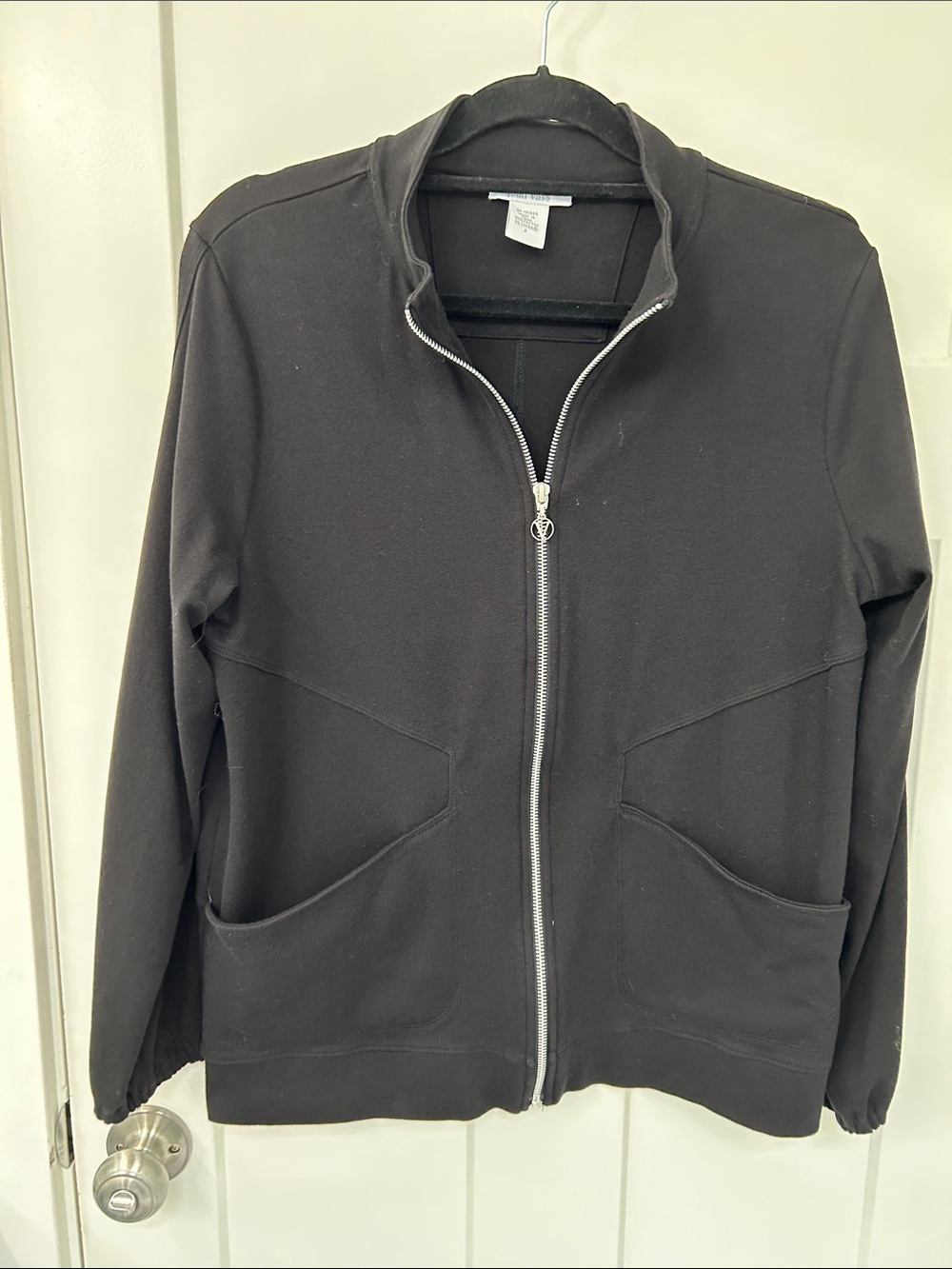 Joan Vass Black Cotton Blend Jacket with Zipper